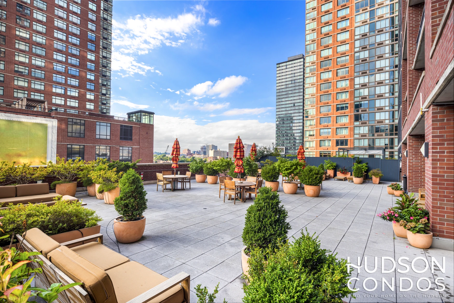 lanscaped patio at a condos jersey city