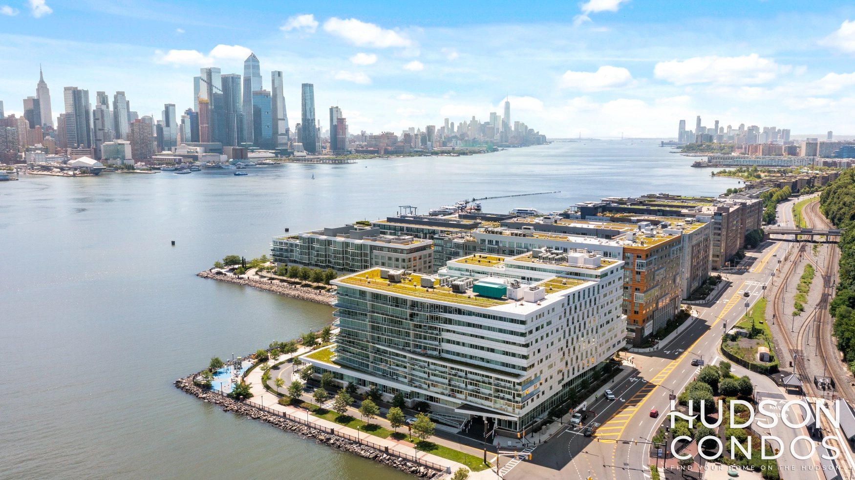 drone photo of weehawken waterfront